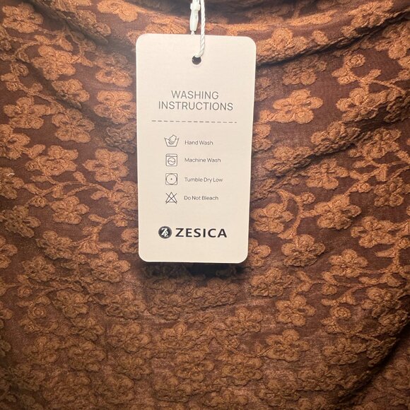 ZESICA Brown Floral Lace Long Sleeve Top – Size M - Picture 6 of 7